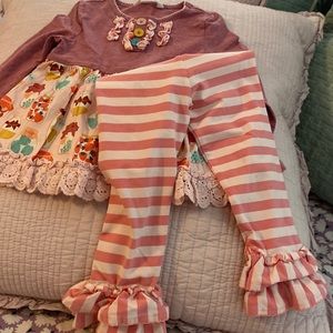 Girls Matilda Jane coordinated top and bottom. 2T. Ruffled bell bottom pants.